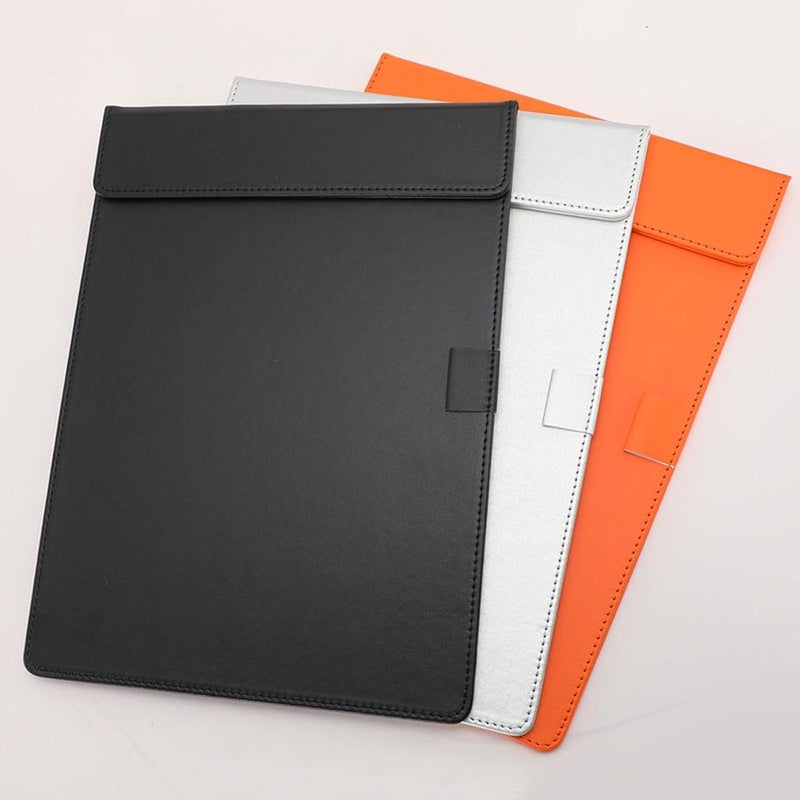 WELLYUK A4 Clipboard, 13" X 9" Office File Clip Folder Document Organizer Writing Pad Business Card Holder, Magnetic Conference Pad with Pen Holder PU Leather Black - Image 2